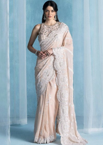 Soft Peach Pre-Stitched Sari