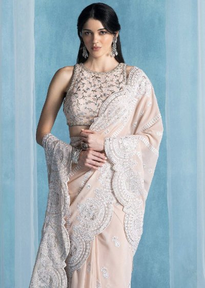 Soft Peach Pre-Stitched Sari