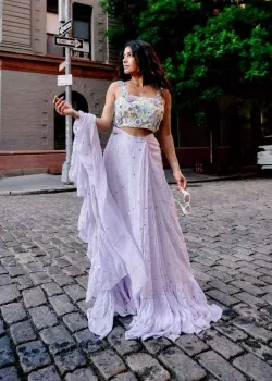 Floral Lavendar Pre-Draped Sari