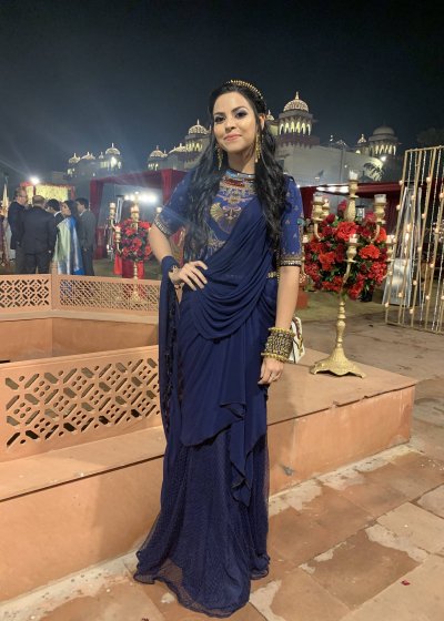 Navy Blue Egyptian Printed Sari Gown