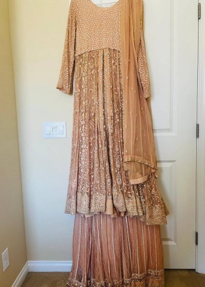 Peach Long-Sleeves Lehenga