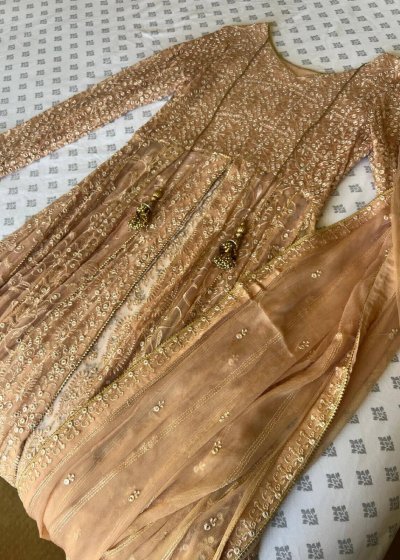 Peach Long-Sleeves Lehenga