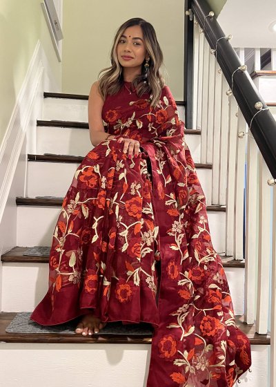 Red Floral Sari