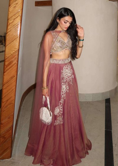 Brown Floral Lehenga