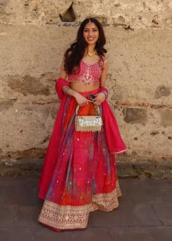 Red Tie-Dye Lehenga - hover