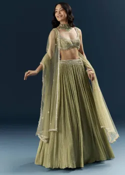 Green Embroidered Lehenga