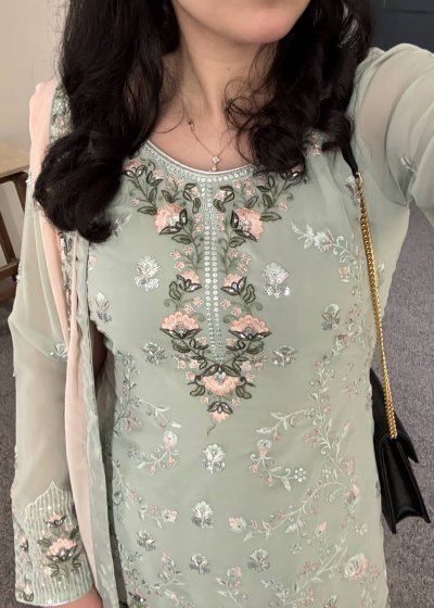 Dusty Mint and Pink Georgette Gharara