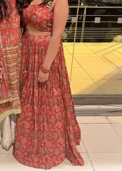 Burnt Orange Printed Lehenga