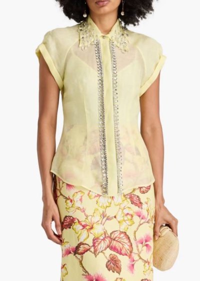 Yellow Embellished Organza Shirt