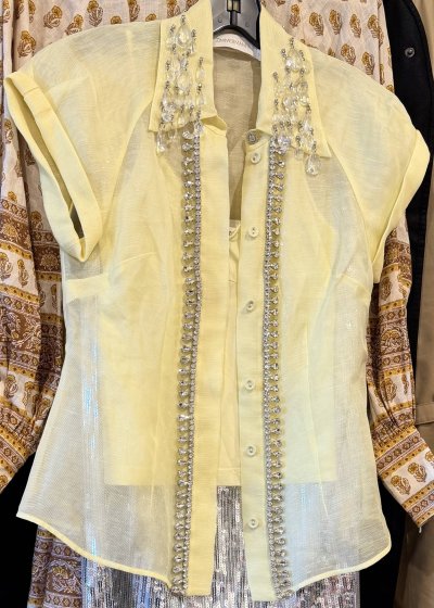 Yellow Embellished Organza Shirt