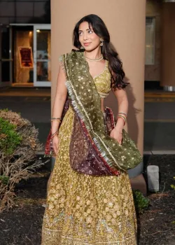 Olive Green Embellished Lehenga
