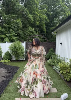 Beige Floral Lehenga - hover