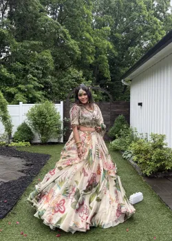 Beige Floral Lehenga