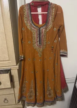 Rust Orange Embroidered Anarkali