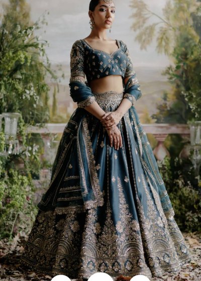 Dark Green Chanderi Lehenga