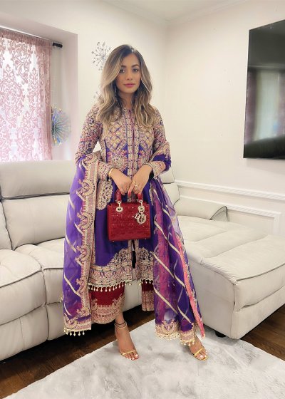 Purple Embroidered Kurta Set