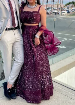 Purple Sequin Lehenga - hover