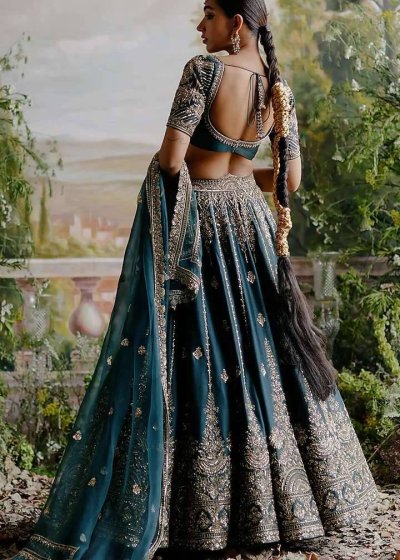 Dark Green Chanderi Lehenga