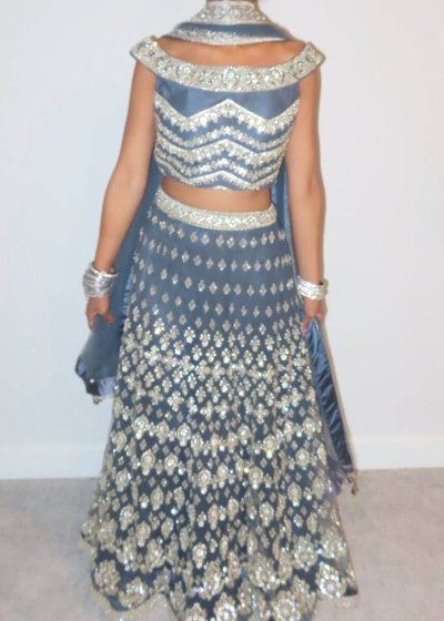 Dark Grey and Silver Mirrorwork Lehenga
