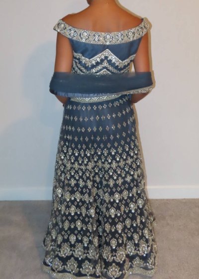 Dark Grey and Silver Mirrorwork Lehenga
