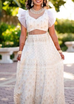 White Puff Sleeve Lehenga