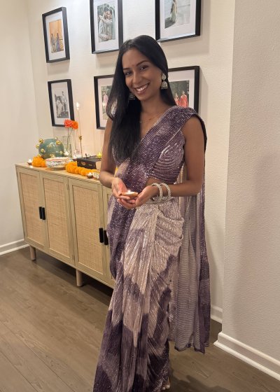 Purple Sequin Pre-Draped Sari 