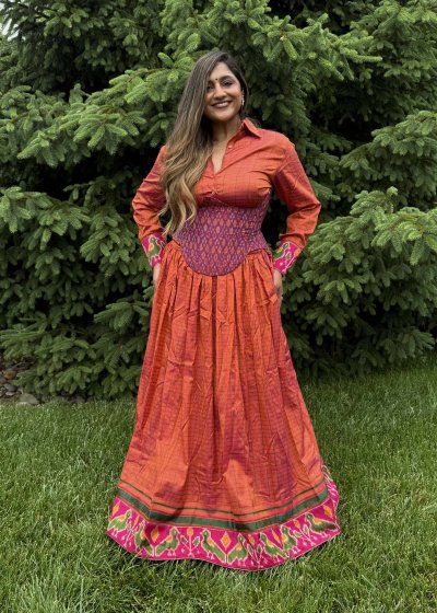 Orange Corset Skirt Set