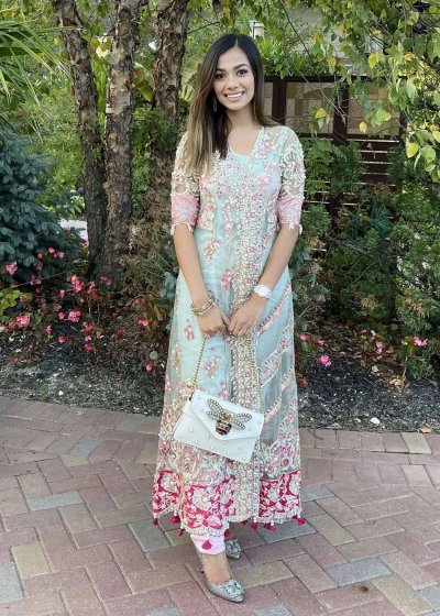 Teal Embroidered Anarkali Set
