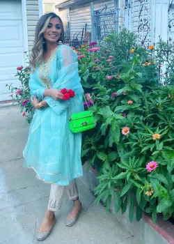 Aqua Embroidered Kurta Set