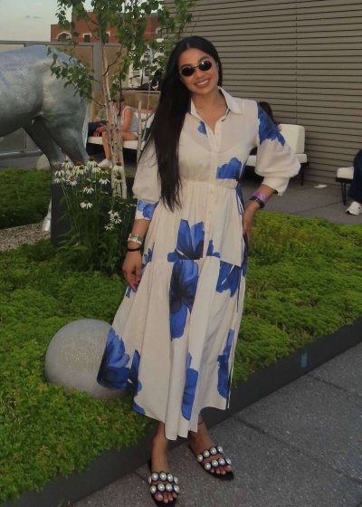 Blue Floral Button Down Dress