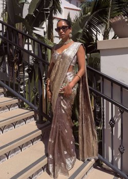 Metallic Pre-Draped Crepe Sari 