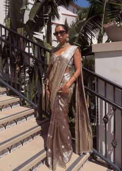 Metallic Pre-Draped Crepe Sari 
