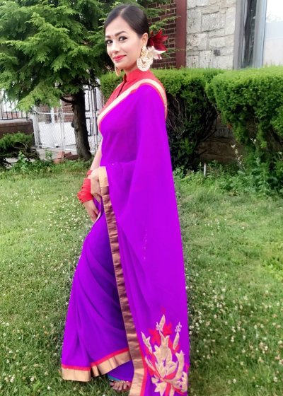 Purple And Red Sari
