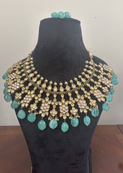 Turquoise Polki Kundan Bridal Set