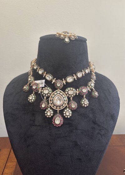 Designer-Inspired Polki & Moissanite Bridal Necklace Set