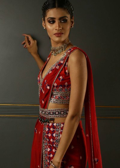 Ruby Red Georgette Pre-Draped Sari