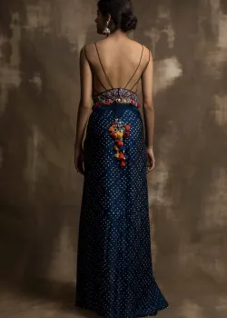 Indigo Blue Draped Dhoti Skirt Set - hover
