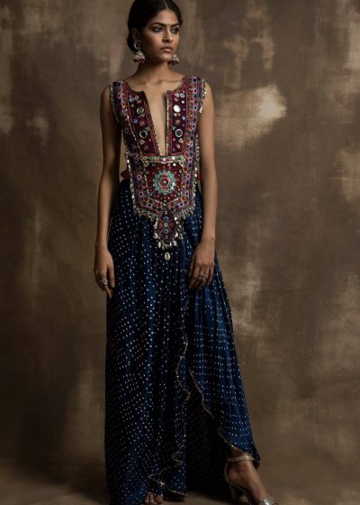 Indigo Blue Draped Dhoti Skirt Set