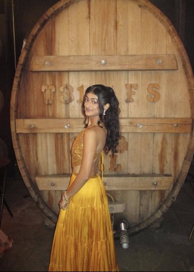 Mustard Gold Sequin Cutout Gown