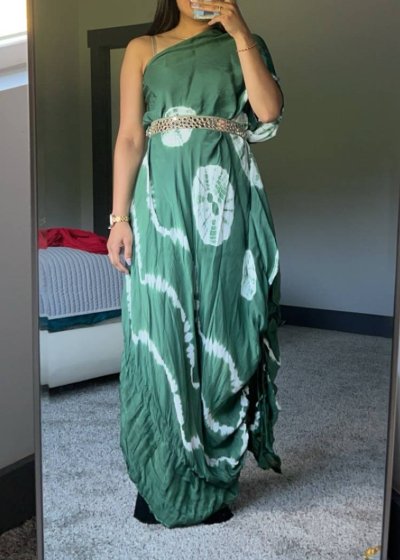 Green Tie-Dye One-Shoulder Dress