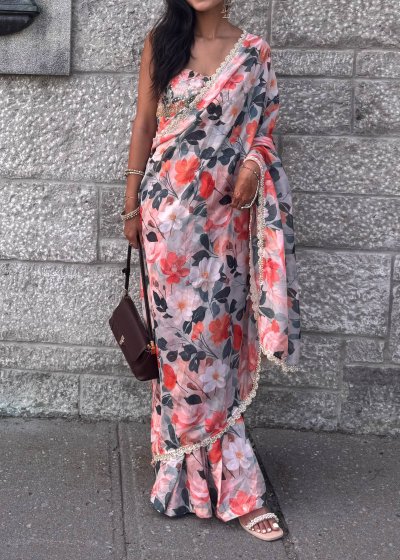 Floral Print Prestitched Sari