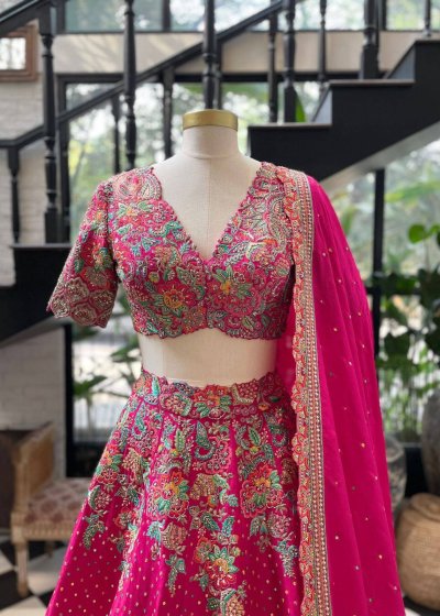 Pink Floral Beaded Lehenga