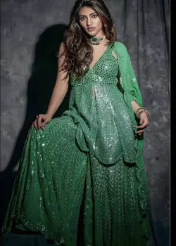 Green Mirrorwork Sharara - hover