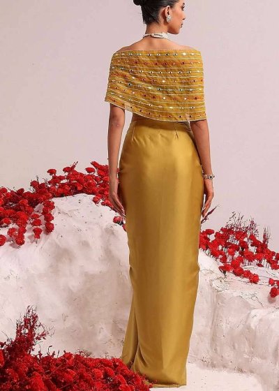 Chartreuse Draped Skirt Set