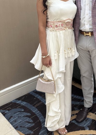 White Belted Sharara Set
