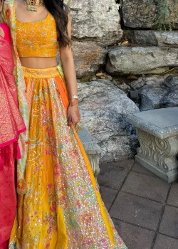 Yellow Floral Panel Lehenga - hover