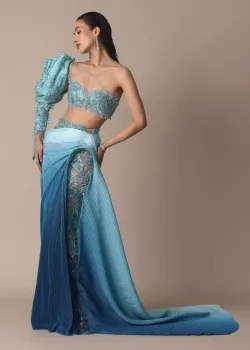 Blue Ombre Slit Skirt Set