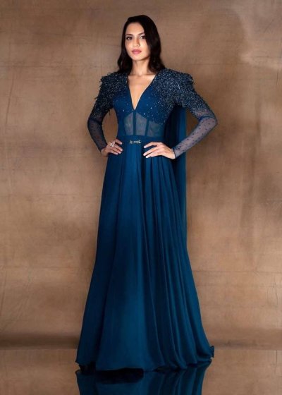 Turquoise Embellished Corset Gown
