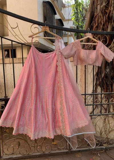 Pink Mirrorwork Lehenga Set