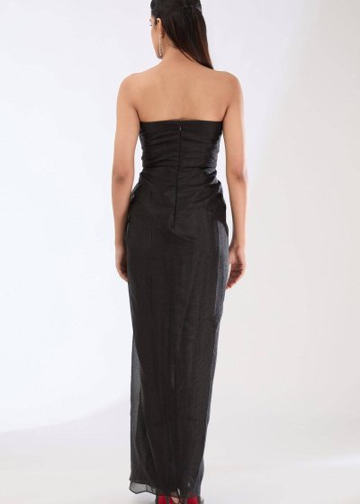 Black Striped Organza Gown